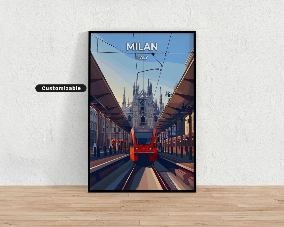 Milan Italy Cathedral Train Station Illustrated Travel Poster