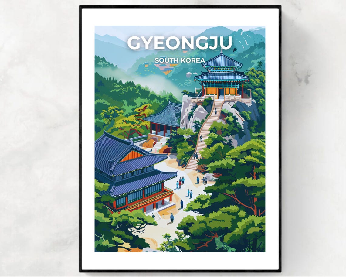 Gyeongju South Korea Mountain Cliffside Temple Forest View Poster