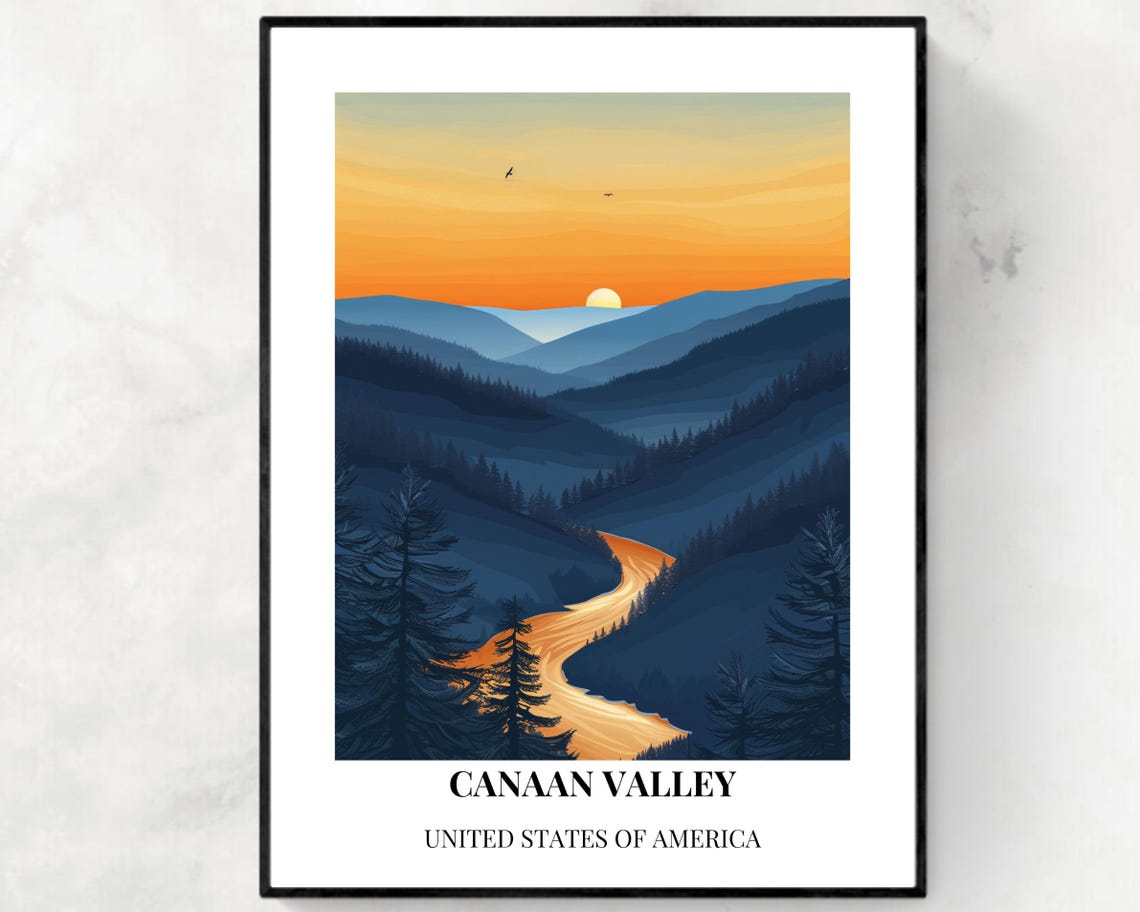 Canaan Valley West Virginia Sunset Mountain River Travel Poster