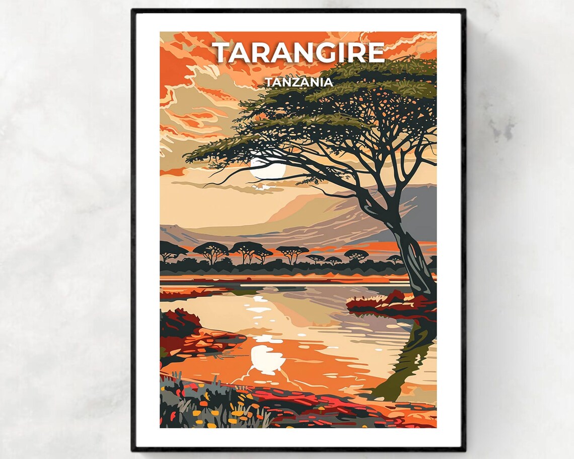 Tarangire Tanzania Acacia Tree Sunset Savanna Wildlife Poster