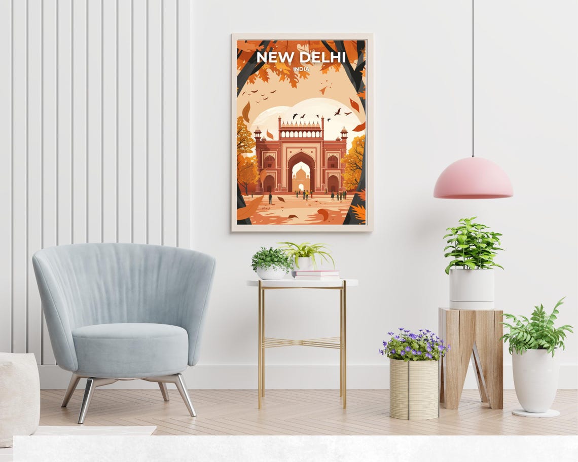 New Delhi India Historic Mughal Gateway Autumn Travel Poster - Image 2