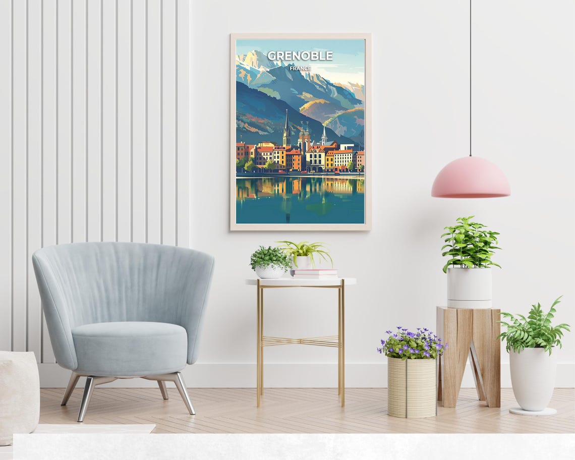 Grenoble France Alpine Old Town Lake Reflection Scene Travel Poster - Image 2