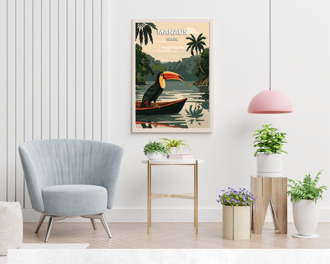 Manaus Brazil Toucan Perched Canoe Amazon River Jungle Poster - Image 2