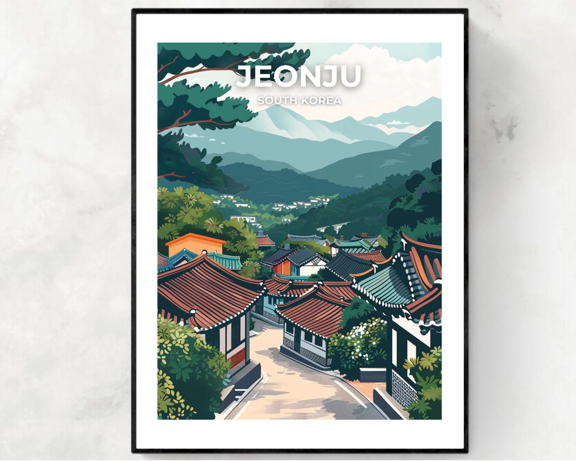Hanok Village Travel Print Wall Art Jeonju South Korea City Print Hanok Village Travel Gift Hanok Village Poster