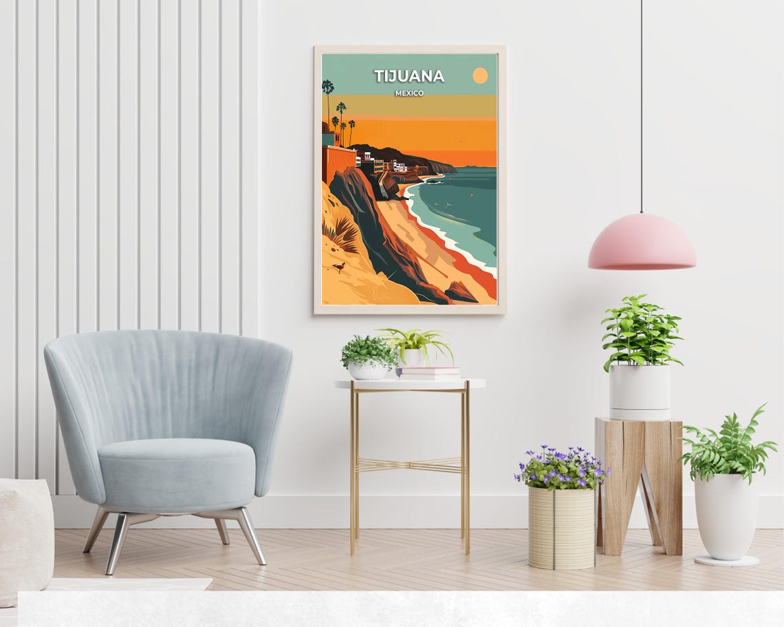 Tijuana Mexico Sunset Cliffs and Golden Beach Vintage Travel Poster - Image 2