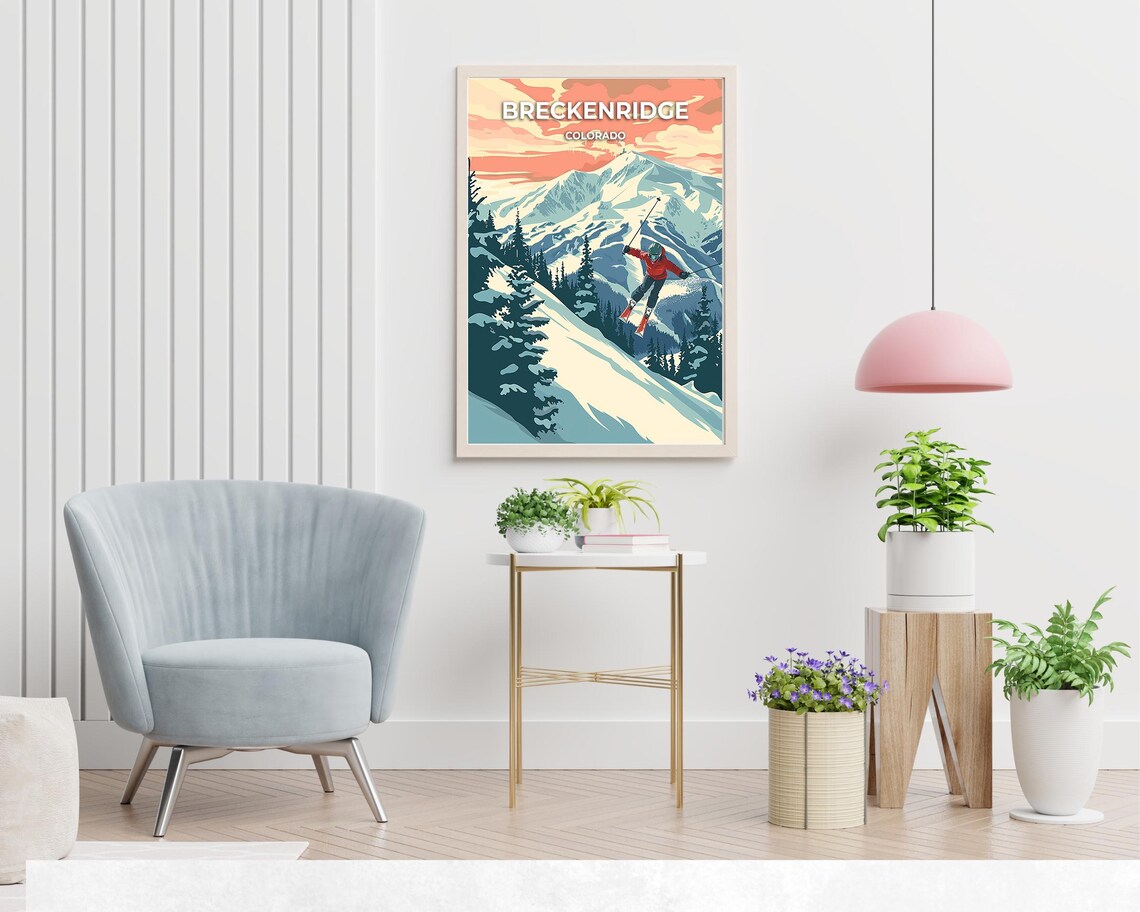 Breckenridge Colorado Skier Jump Mountain Sunset Travel Poster - Image 2