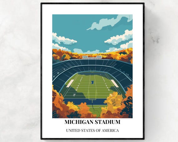 Michigan Stadium Print University Of Michigan Modern Football Wall Art Home Decor Ann Arbor Michigan Gift Game Day Keepsake