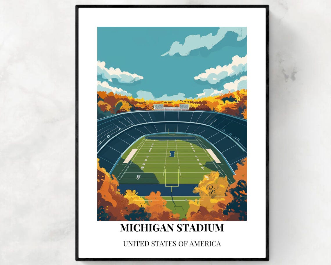 Michigan Stadium Ann Arbor Autumn Football Game Day Poster Caption
