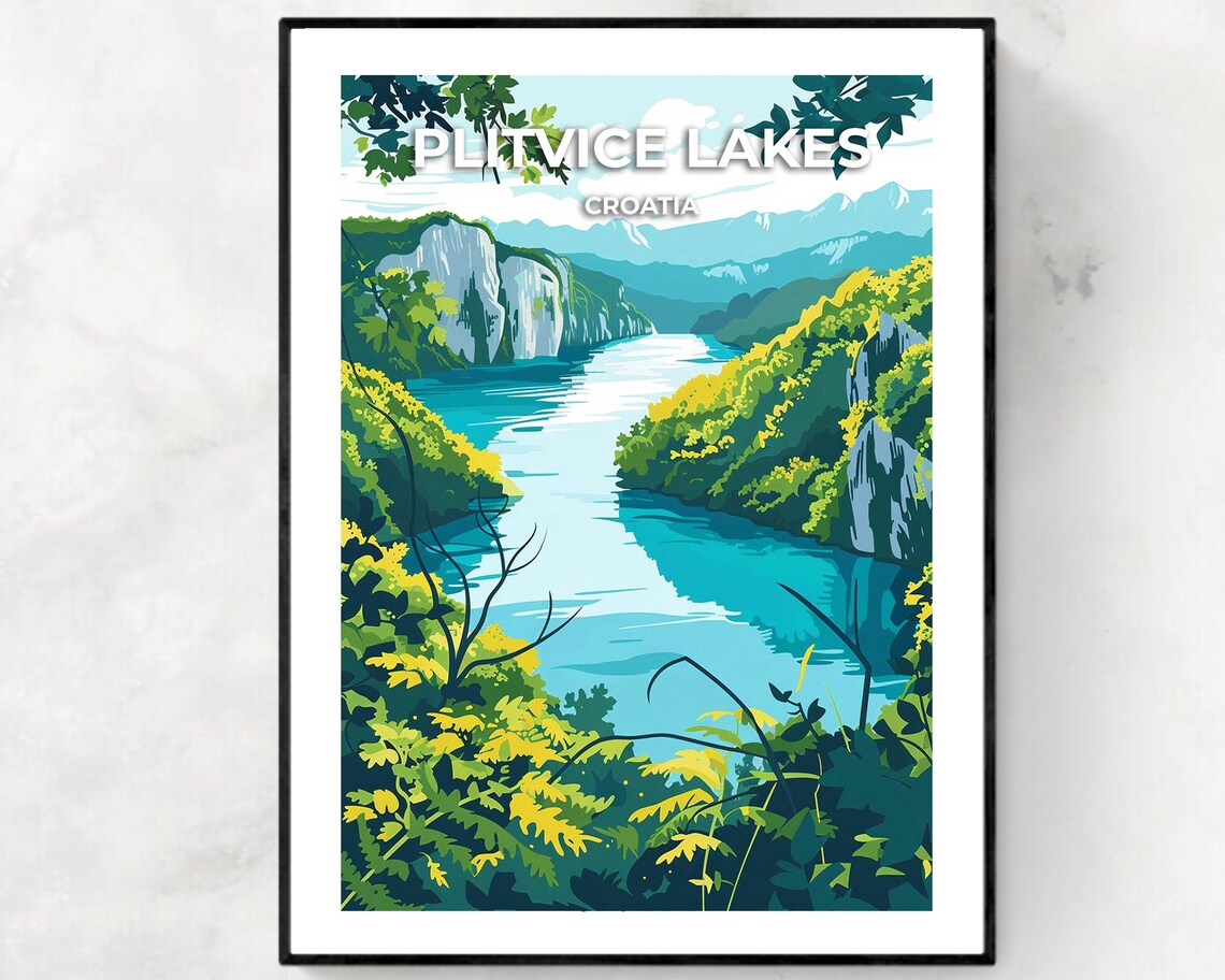 Plitvice Lakes Croatia Turquoise Waterfall National Park Travel Poster