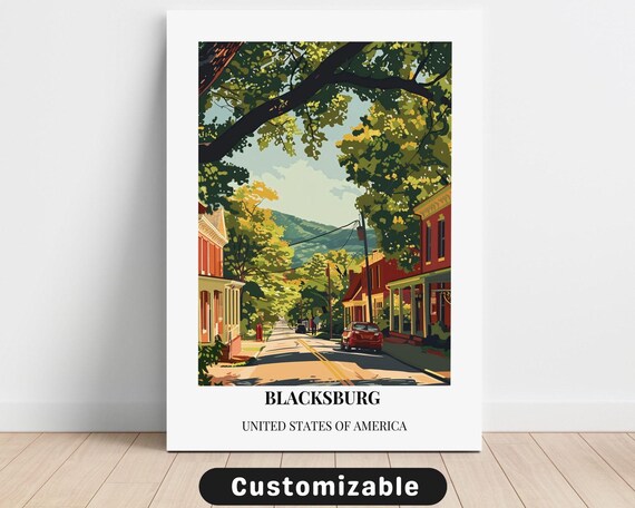 Blacksburg USA Charming Main Street Illustration Travel Poster