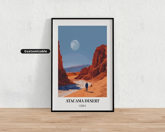 Atacama Desert Chile Red Canyon Moon Travel Landscape Poster