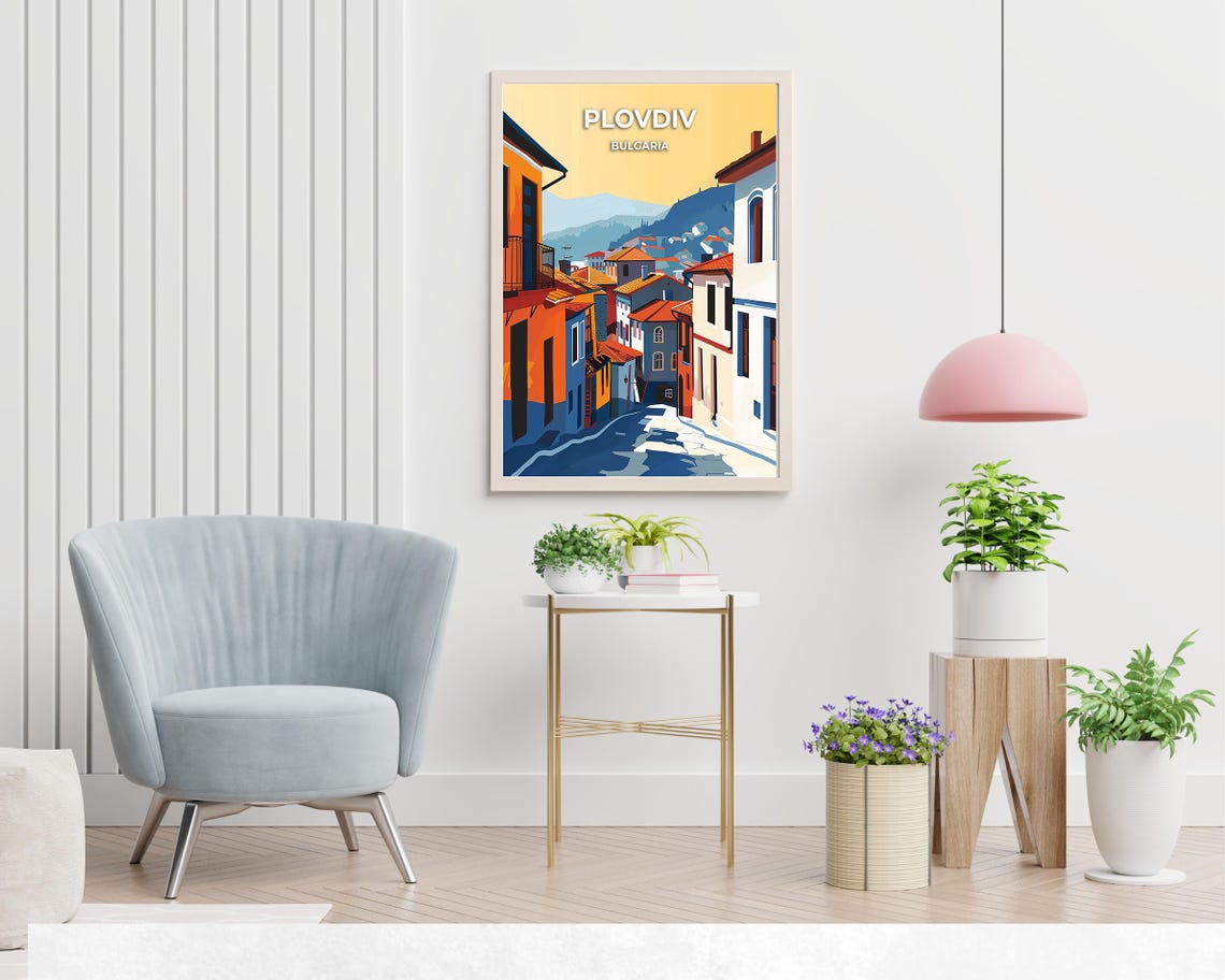 Plovdiv Bulgaria Old Town Street Vintage Travel Illustration Poster - Image 2