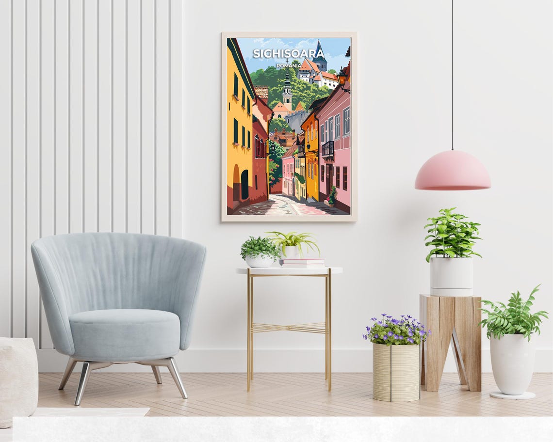 Sighisoara Romania Medieval Street Hilltop Clock Tower Poster - Image 2