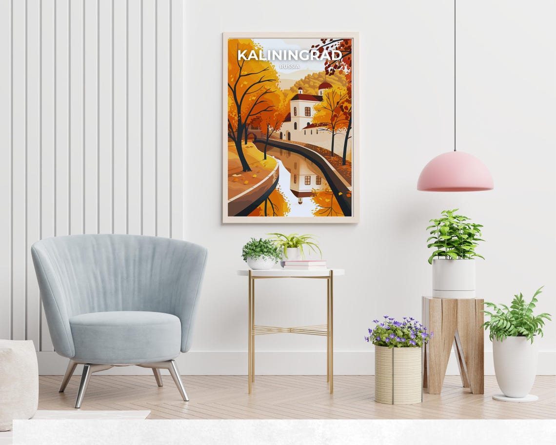 Kaliningrad Russia Autumn Canal Park Golden Foliage Travel Poster - Image 2