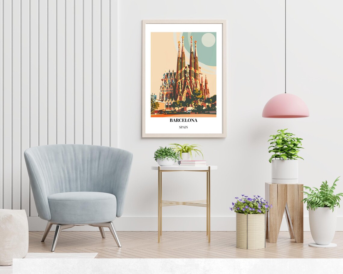 Barcelona Spain Sagrada Familia Warm Sunset Glow Travel Poster - Image 2