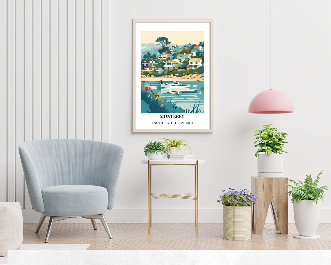 Monterey California Harbor Fishing Boats Vintage Travel Poster - Image 2