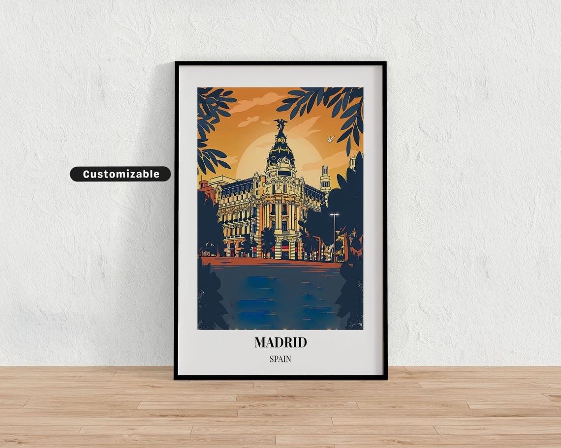Madrid Spain Gran Via Metropolis Building Sunset Travel Poster