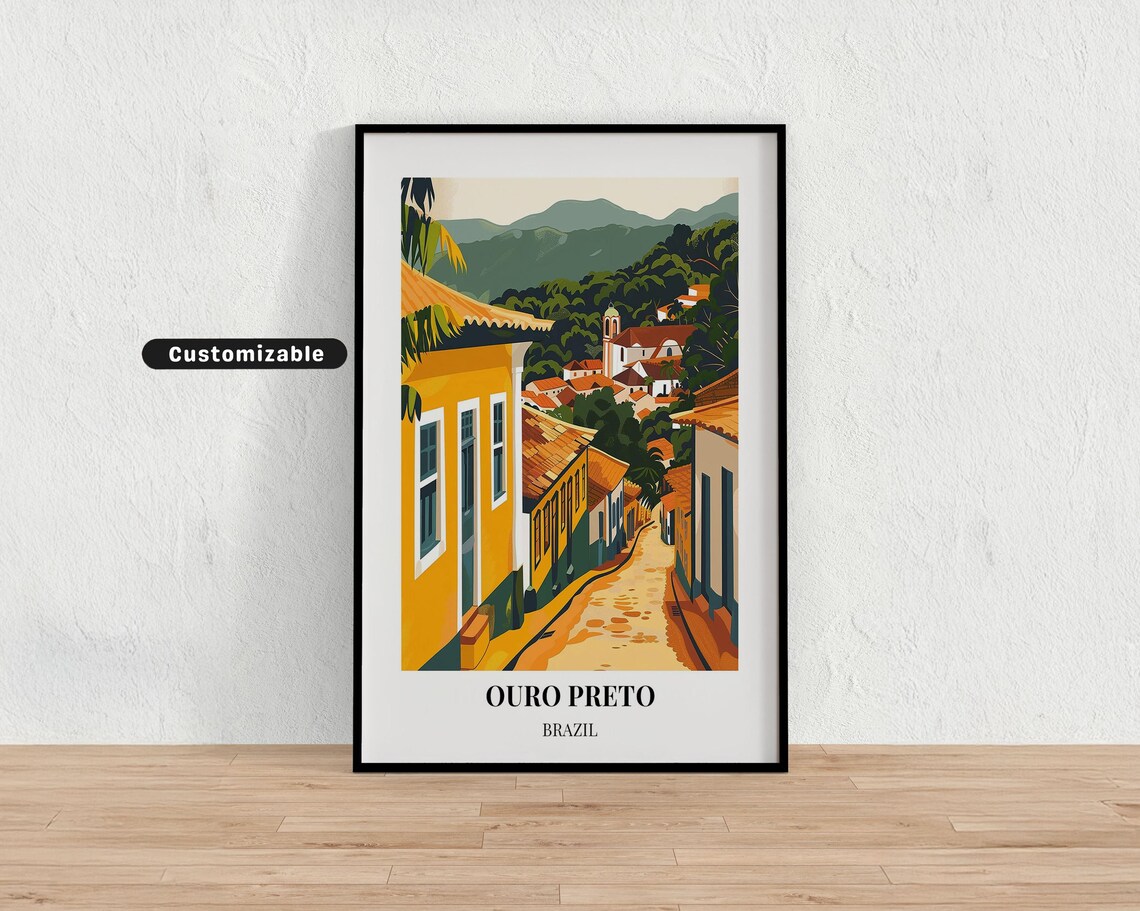 Ouro Preto Brazil Colonial Street Travel Poster Customizable Wall Decor