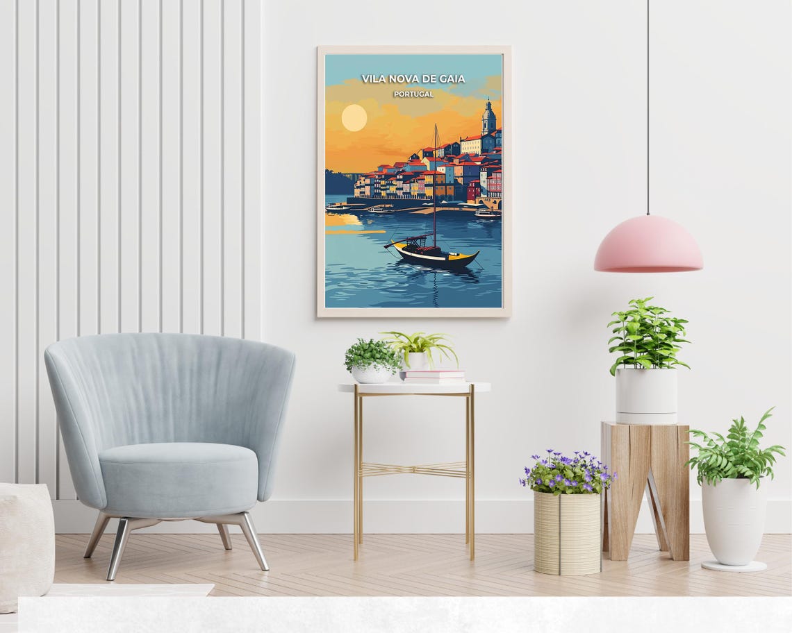Vila Nova de Gaia Portugal Sunset Rabello Boat Douro Travel Poster - Image 2