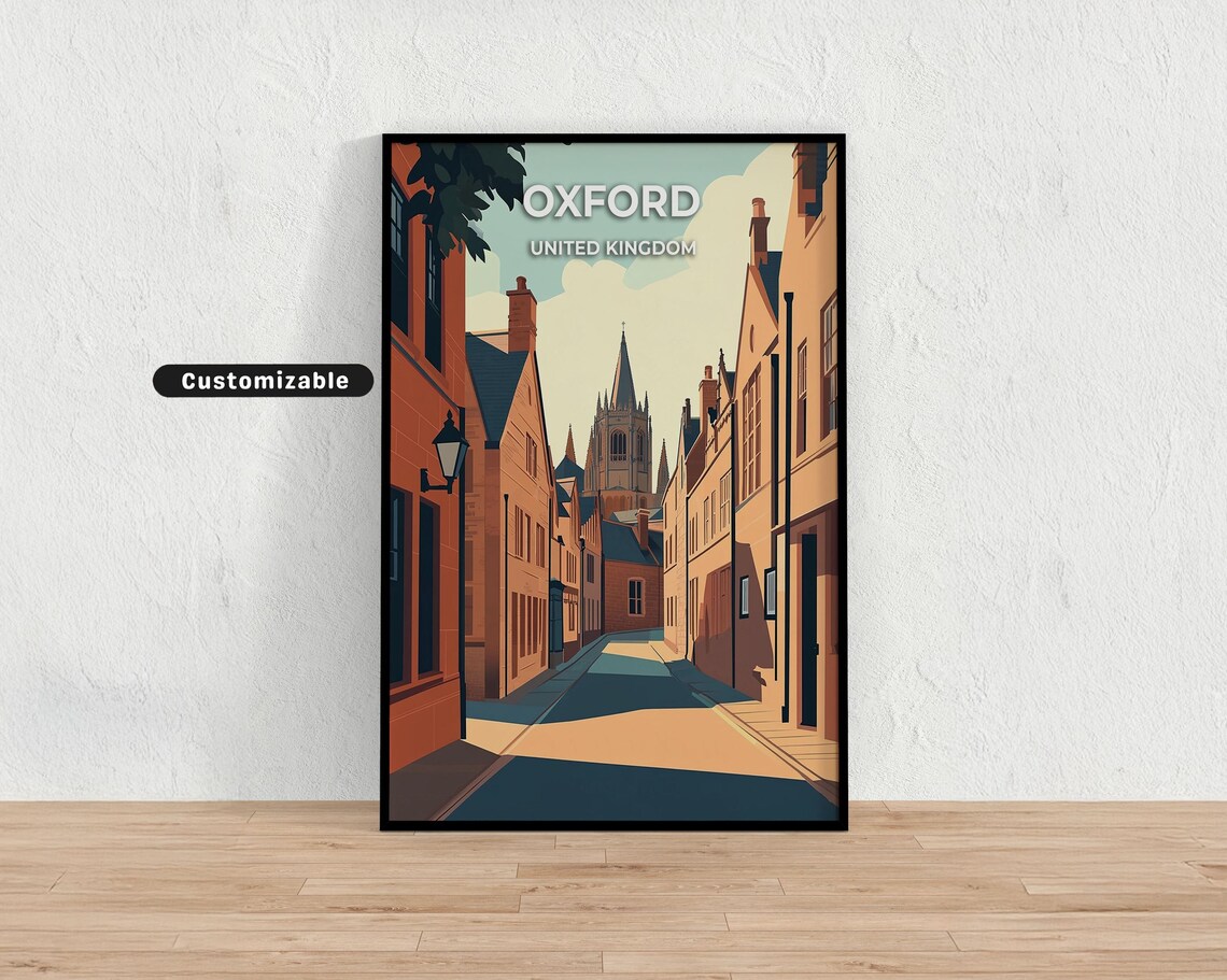 Oxford United Kingdom Historic Street Spire College Travel Poster