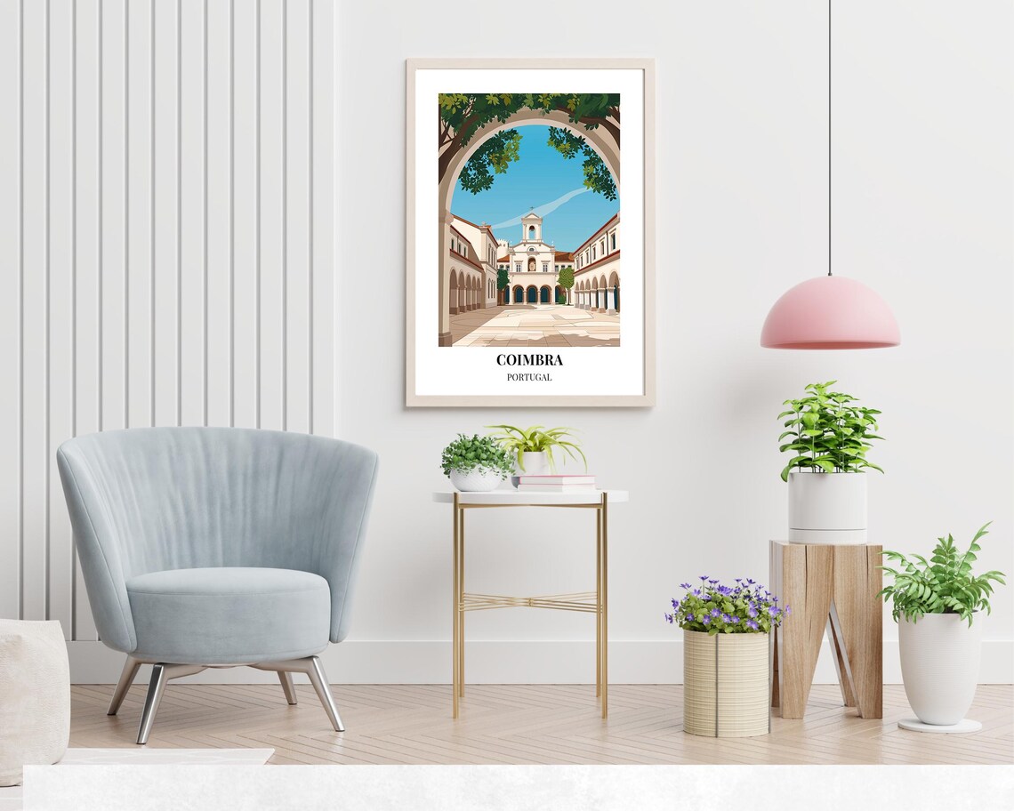 Coimbra Portugal University Courtyard Poster Seen Through Stone Arch - Image 2