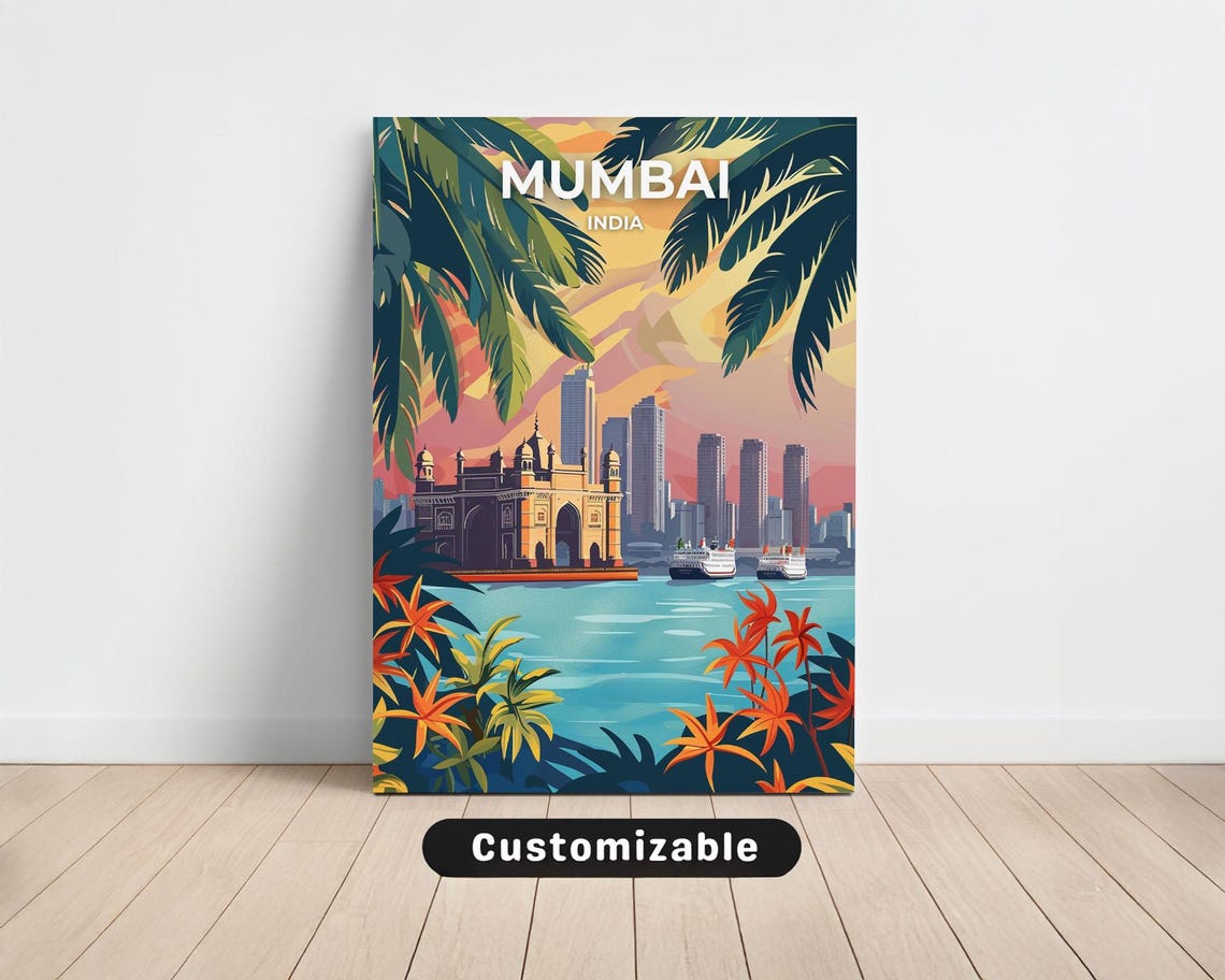 Mumbai Gateway Of India Harbor Skyline Sunset Travel Poster Canvas