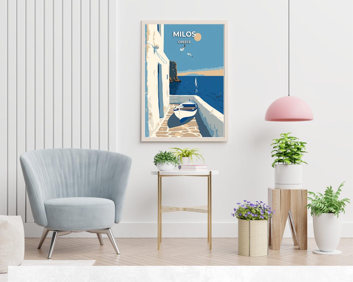 Milos Greece Whitewashed Village Aegean Coast Sailboat Poster - Image 2