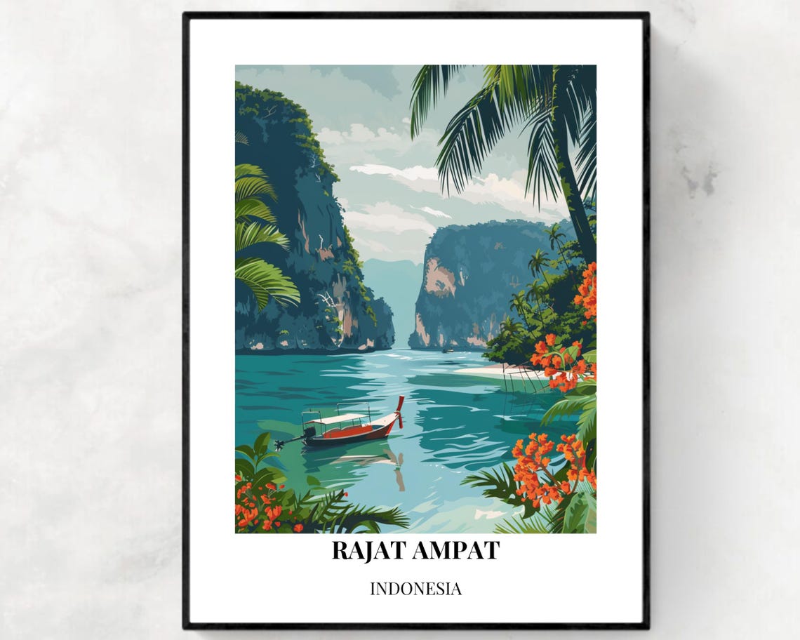 Raja Ampat Indonesia Longtail Boat In Turquoise Lagoon Poster