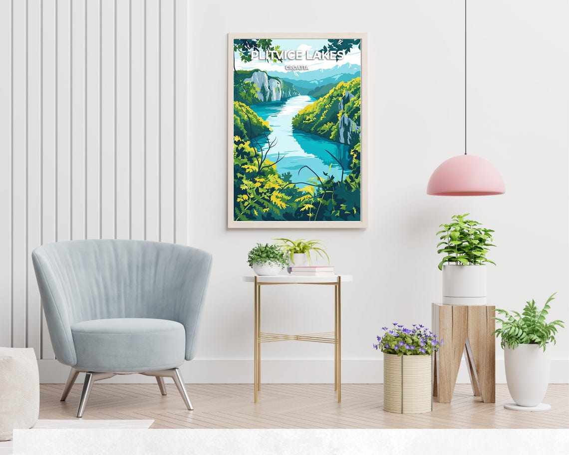 Plitvice Lakes Croatia Turquoise Waterfall National Park Travel Poster - Image 2