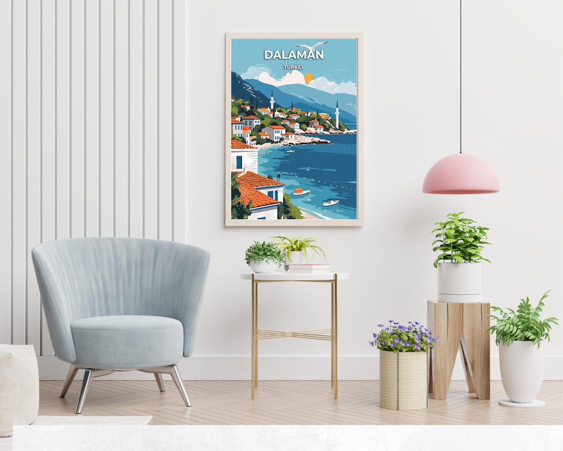 Dalaman Turkey Seaside Town with Minarets and Blue Bay Poster - Image 2