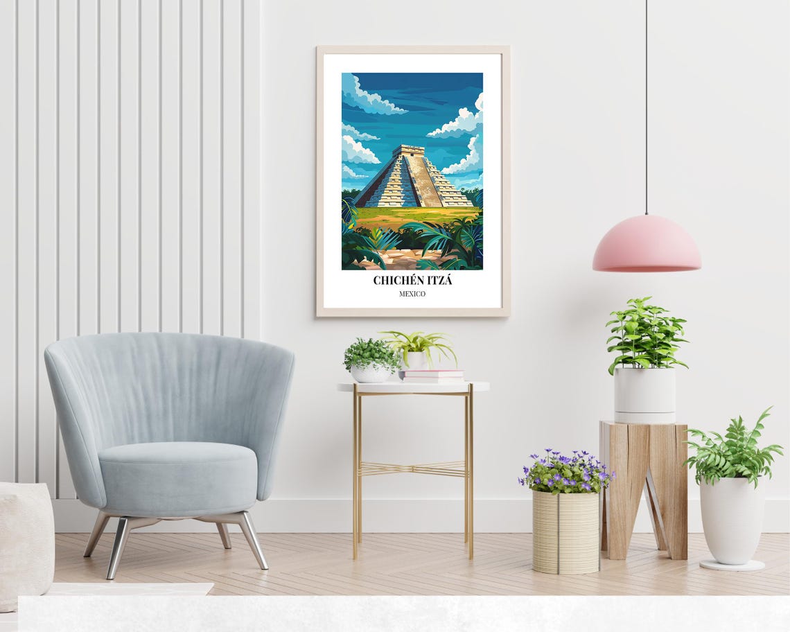 Chichén Itzá El Castillo Pyramid Ruins Illustrated Travel Poster - Image 2