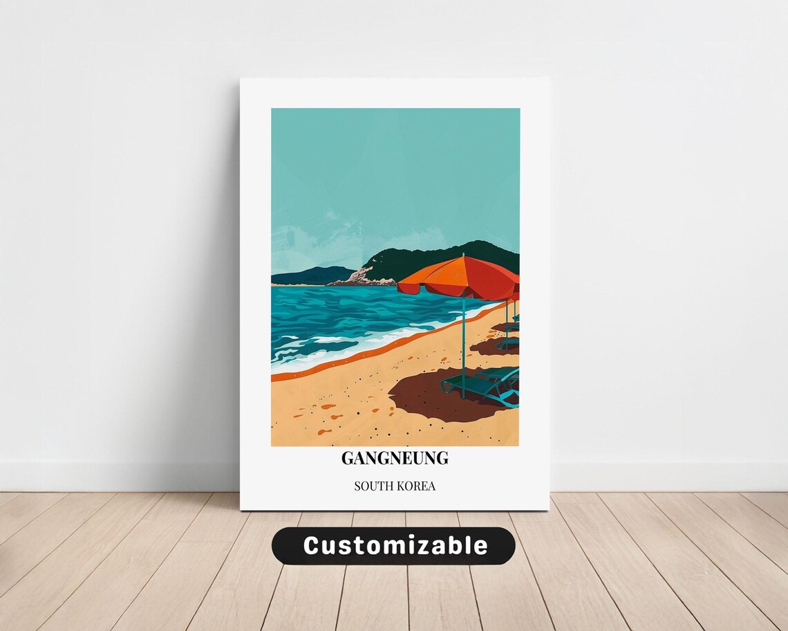 Gangneung South Korea Beach Umbrella Seaside Summer Travel Poster