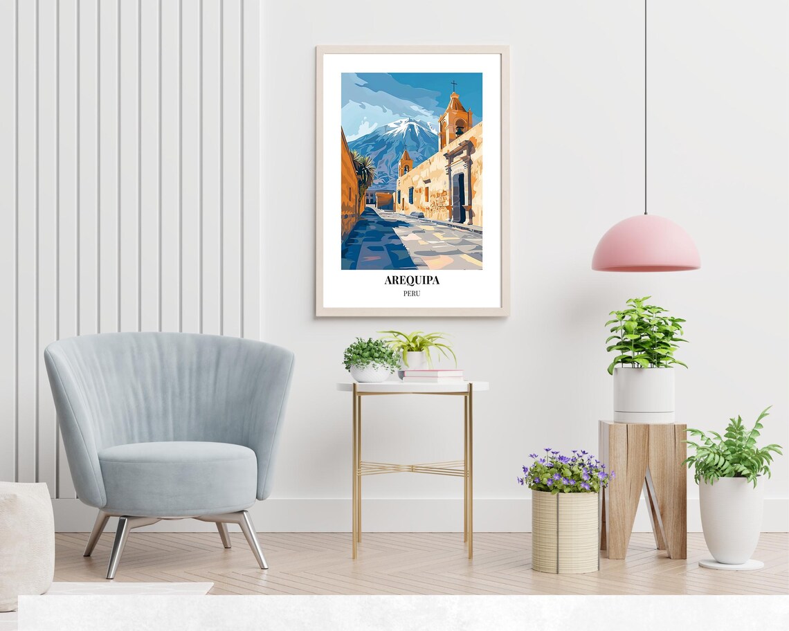 Sunny Arequipa Monastery Street With Bell Towers And Volcano Poster - Image 2