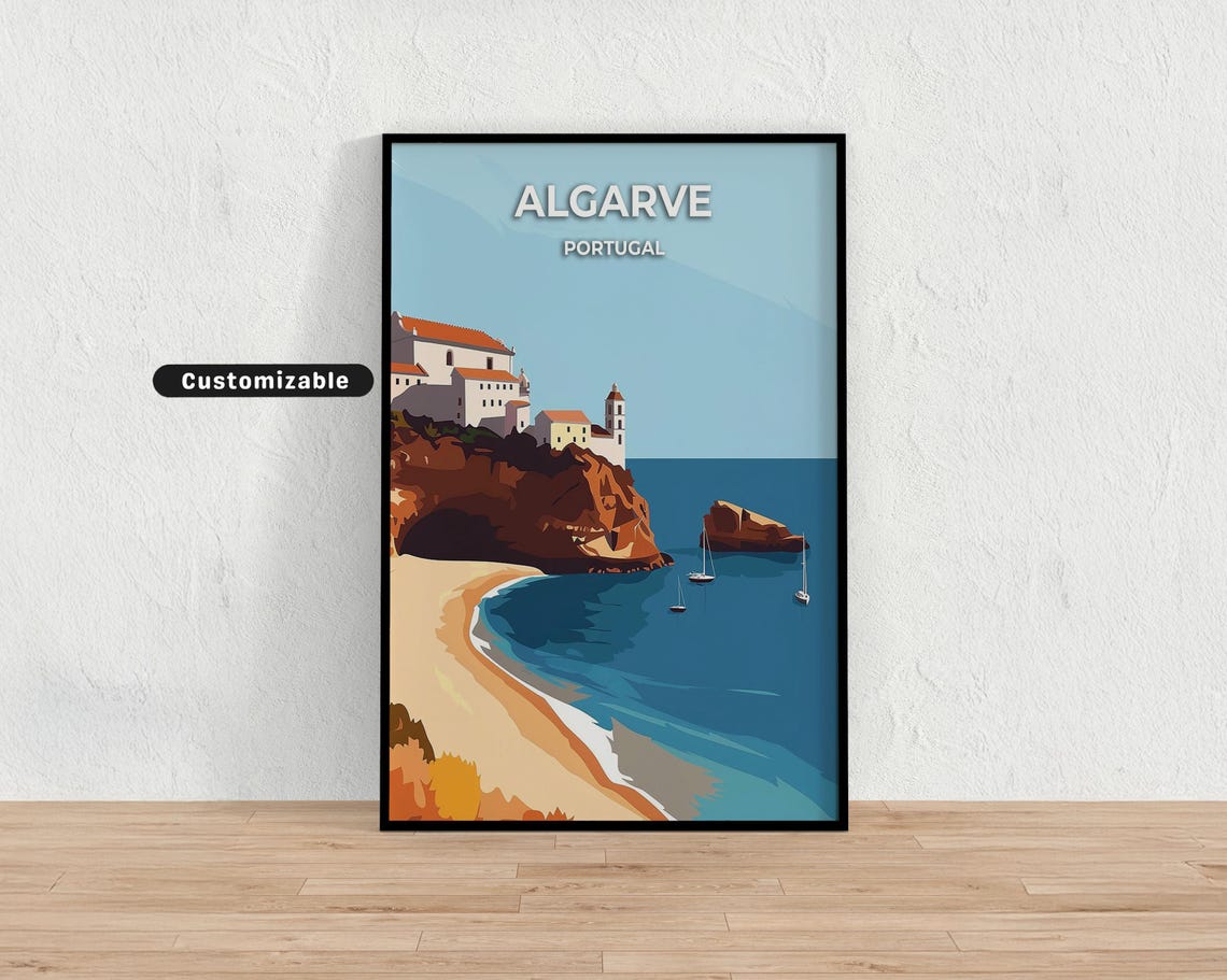 Algarve Portugal Beach Cliffs Coast Customizable Travel Poster