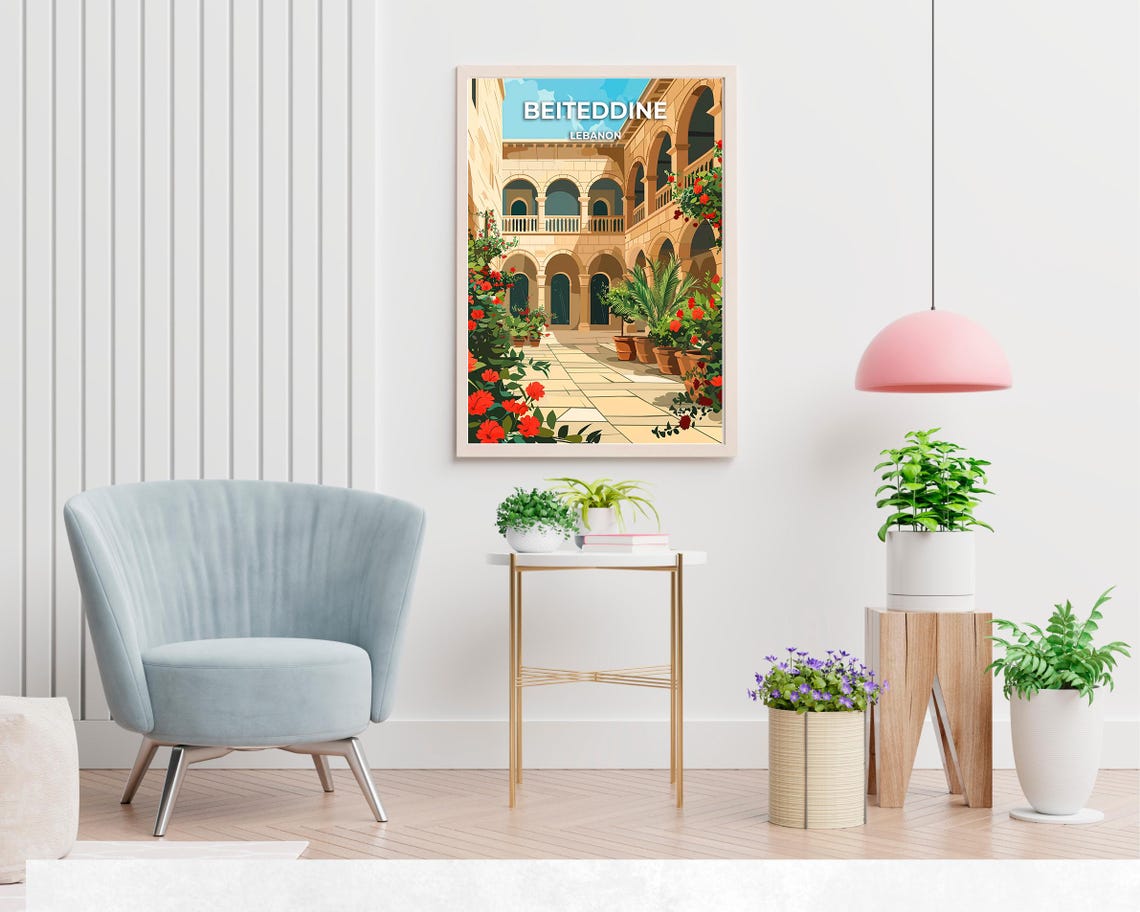 Beiteddine Palace Lebanon Courtyard Stone Arches Flowers Poster - Image 2