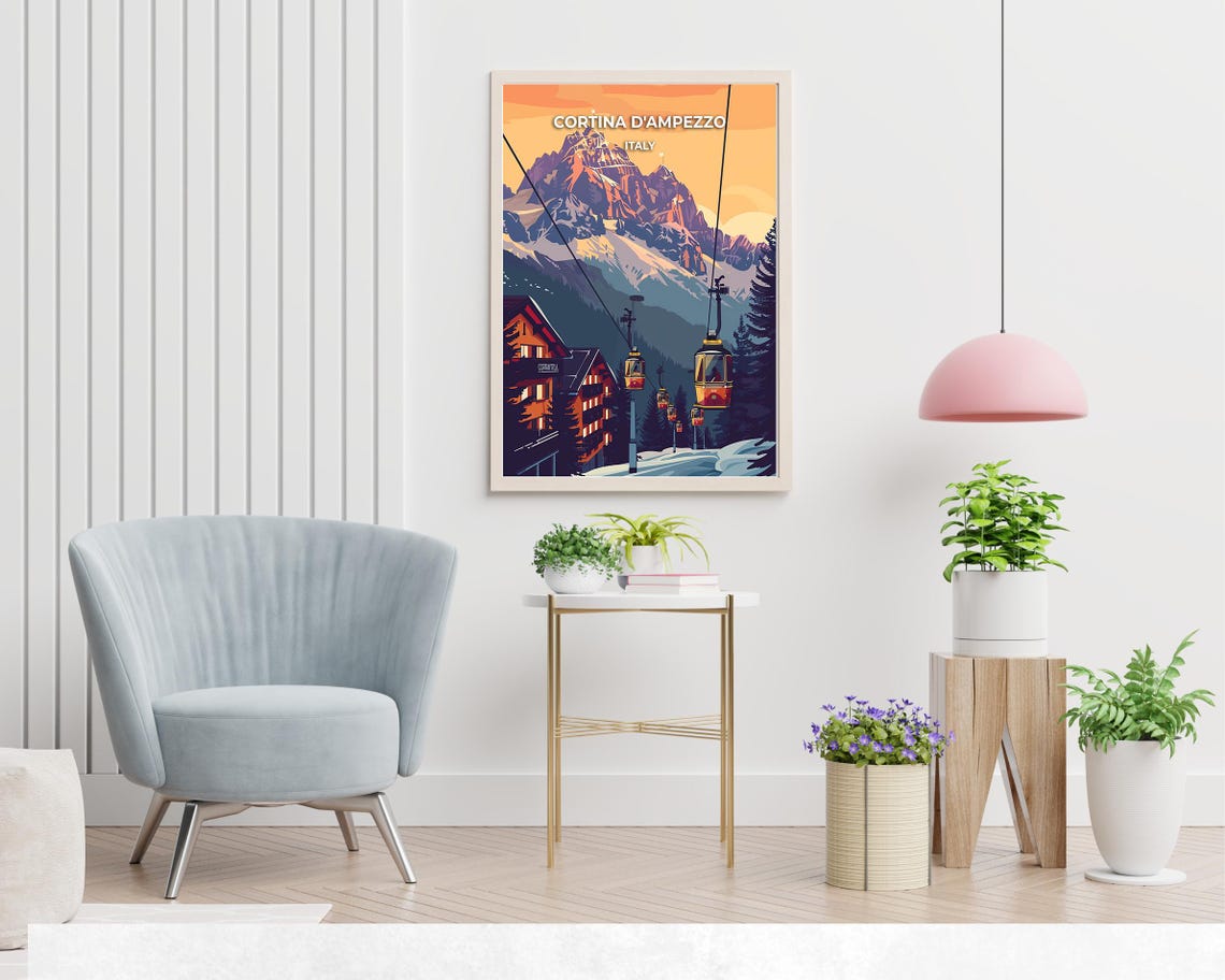 Cortina D'Ampezzo Italy Ski Gondolas Mountain View Scenic Poster - Image 2