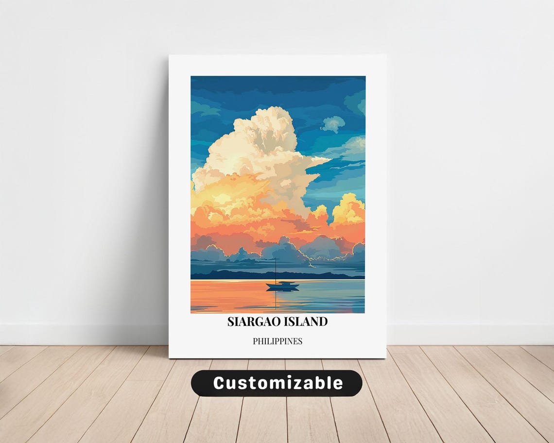 Siargao Island Philippines Fiery Sunset Clouds Ocean Travel Poster
