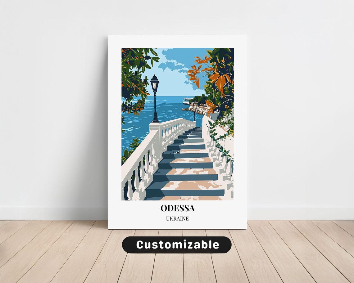 Odessa Ukraine Seaside Staircase Black Sea Coast Travel Poster
