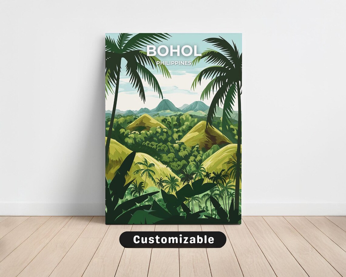 Bohol Philippines Chocolate Hills Palm Trees Travel Art Poster