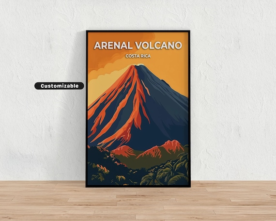 Arenal Volcano Costa Rica Lava Sunset Retro Bold Travel Poster