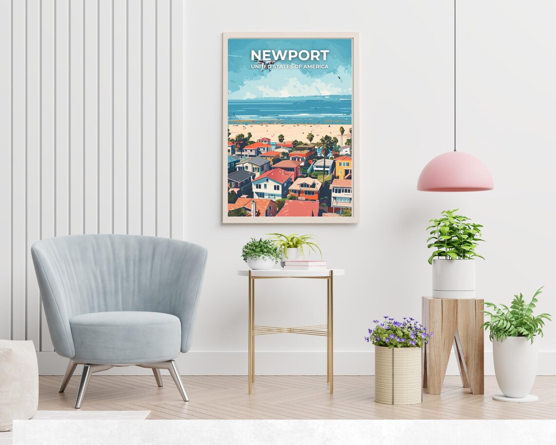 Newport California Beach Town Shoreline Vintage Travel Poster - Image 2