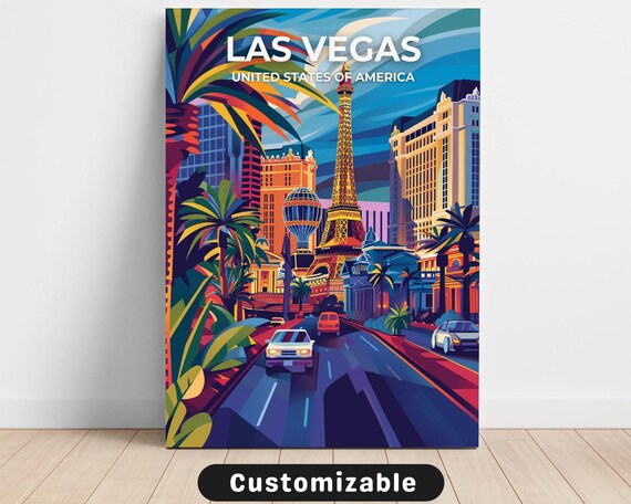 Las Vegas Strip Night Neon Palms Customizable Travel Art Poster