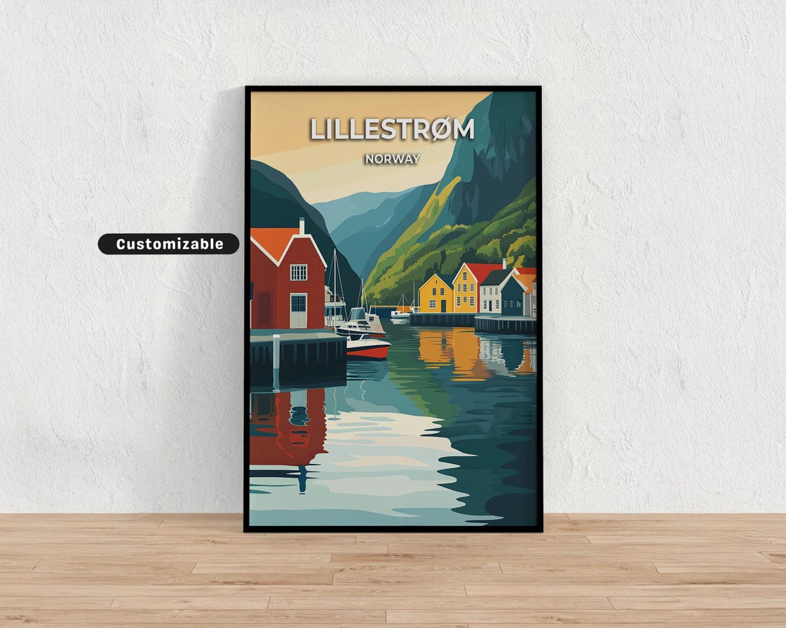 Lillestrøm Norway Harbor Sunset Customizable Fjord Poster Art