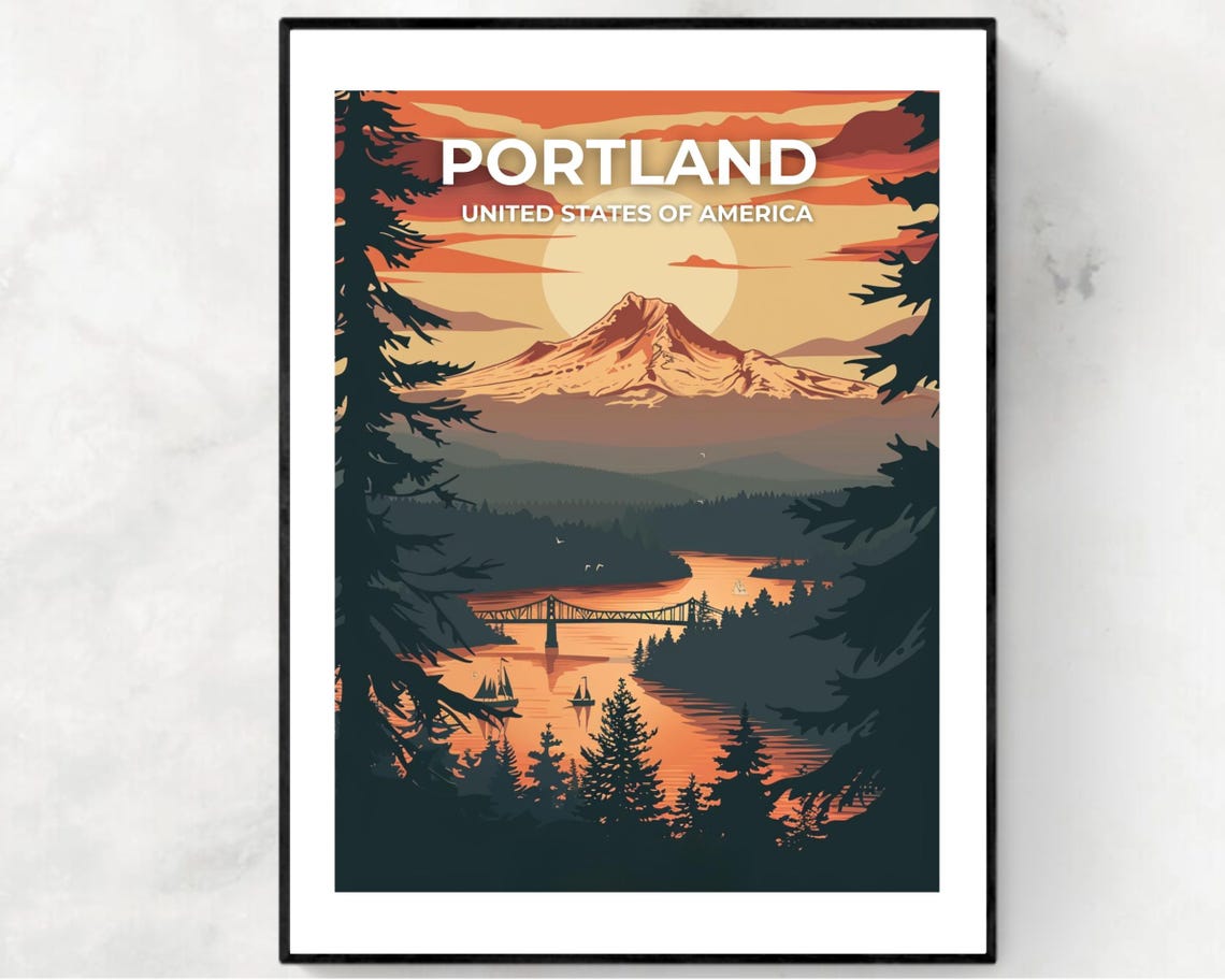 Portland City Print Portland Travel Poster Oregon Travel Gift Portland Oregon Poster Portland Gift