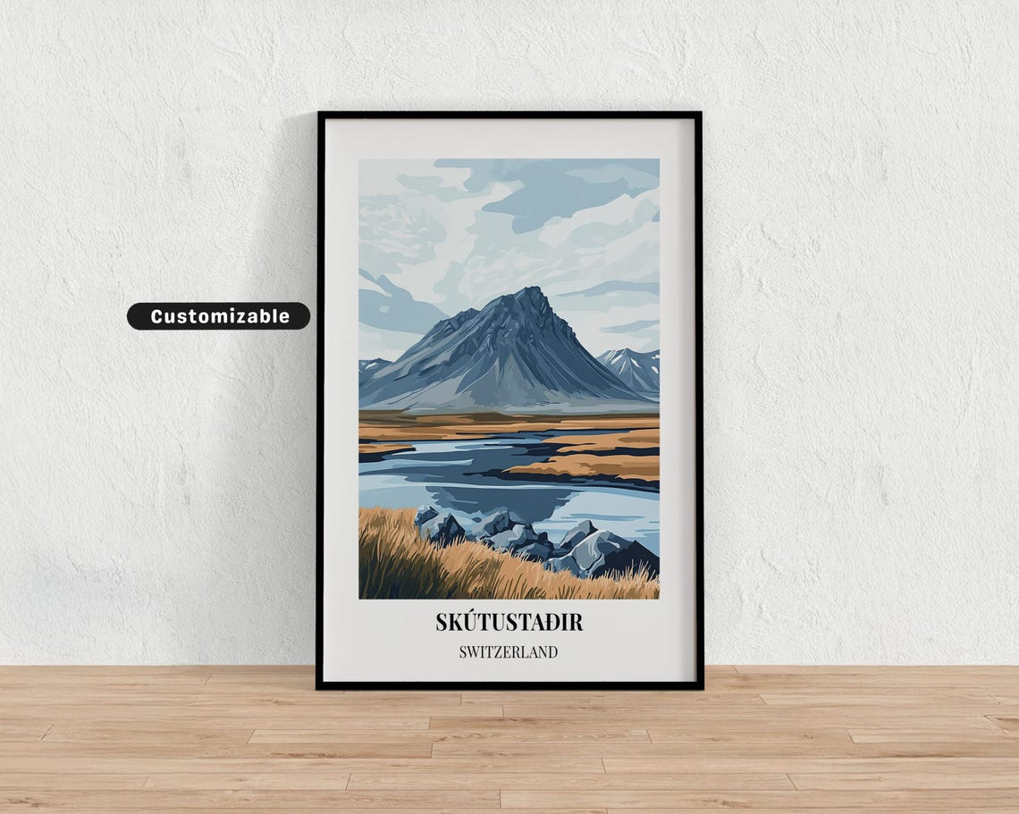 Skutustadir Switzerland Mountain Lake Rocky Shore Travel Poster