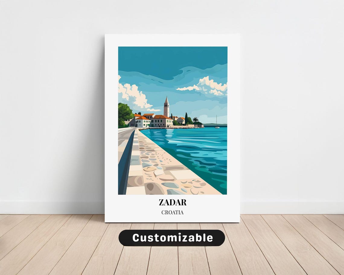 Beautiful Zadar Croatia Adriatic Seafront Vintage Travel Poster