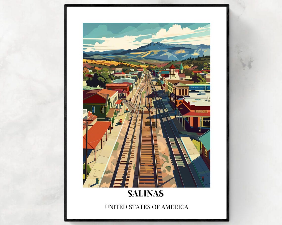 Salinas California Railroad Town Street Vintage Travel Poster