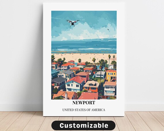 Newport Beach Coast Surf Town White Border Vintage Travel Poster