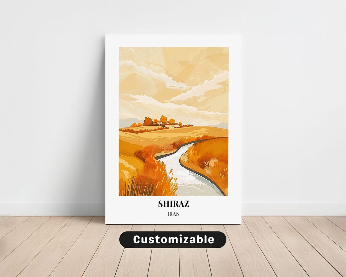 Shiraz Iran Golden Autumn River Valley Hills Landscape Poster