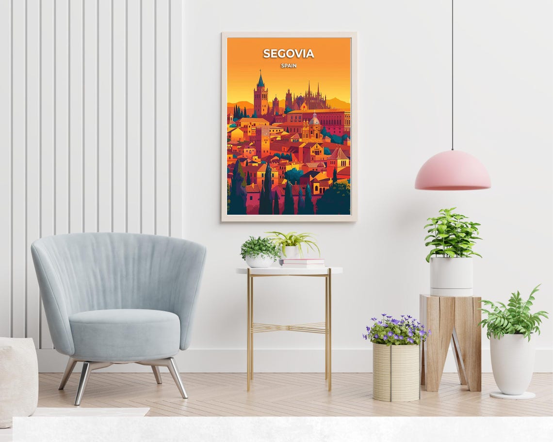 Segovia Spain Old Town Sunset Cathedral Skyline Vintage Travel Poster - Image 2